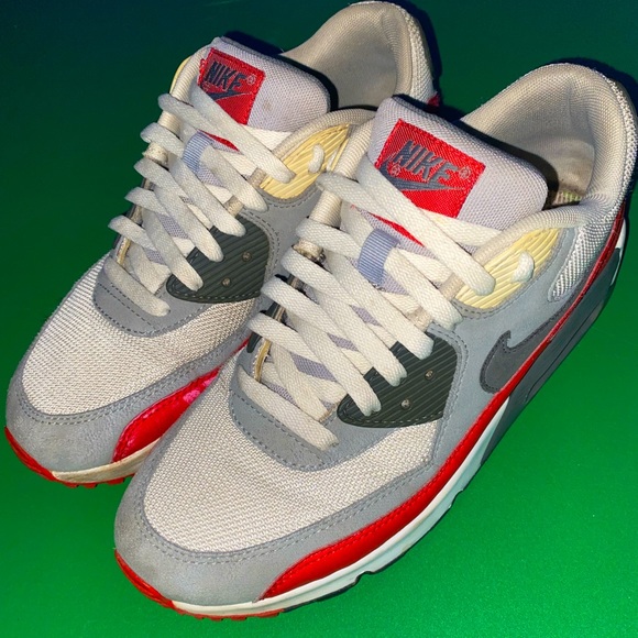 Nike air max 90, size 8.5, white, red, and grey mesh and suede. - Picture 2 of 5